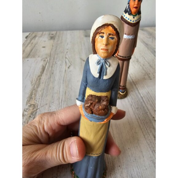 Vintage pencil pilgrim Thanksgiving in the end plaster decor set couple - Picture 6 of 15